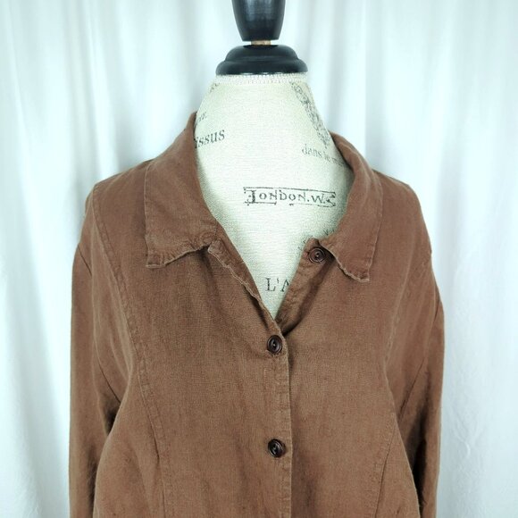 Flax Top Large Blouse Tunic Brown Lagenlook - Picture 2 of 9